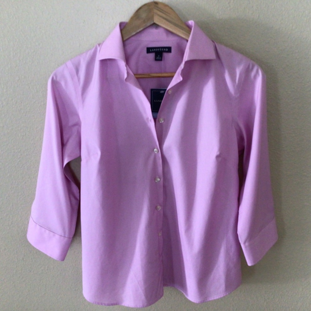 Lands' End 3/4 sleeve button up blouse Pink size M NWT